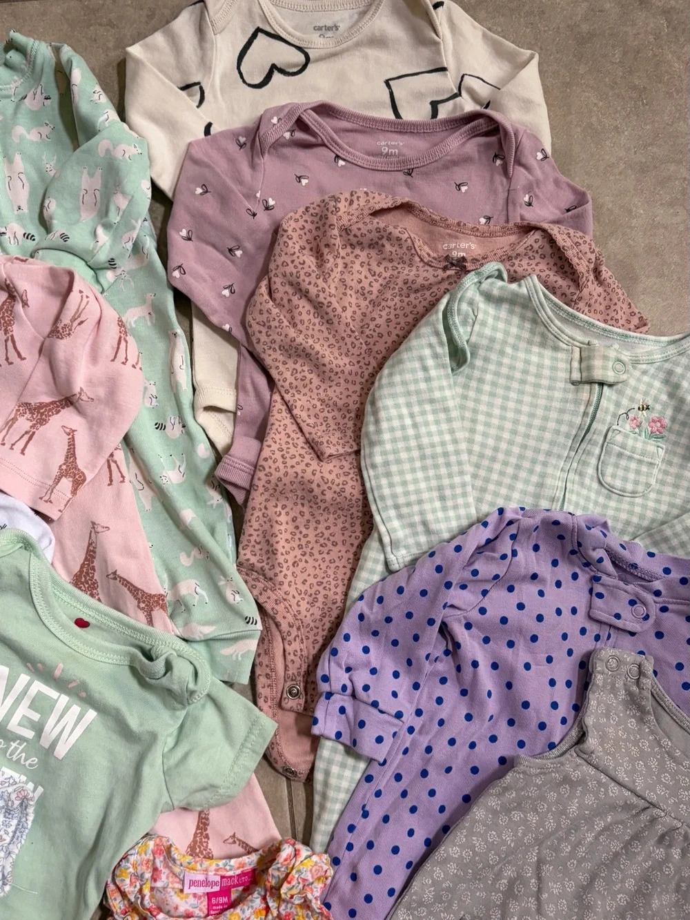 Lot Of 19 Baby Girl 6-9 Month Clothing Bundle Pajamas Shorts Sets Onesies